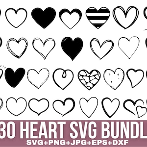 Paquete de Svg de corazón, corazón Png, Svg de corazón abierto, Svg de amor, Svg de corazón garabato, Svg de corazón dibujado a mano, Svg de San Valentín, Archivo de corte para Cricut, Silhouette