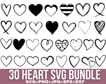 Paquete de SVG de corazones, PNG de corazones, SVG de corazón abierto, SVG de amor, SVG de corazón estilo garabato, SVG de corazón dibujado a mano, SVG de San Valentín, archivo de corte para Cricut, Silhouette