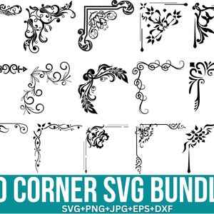 Pakiet Corner Border Svg, Corner Svg, Elementy Vintage, Pliki Floral Corner Svg, Dekoracyjne, Ramki Border Svg, Pliki dla Cricut, Sylwetka