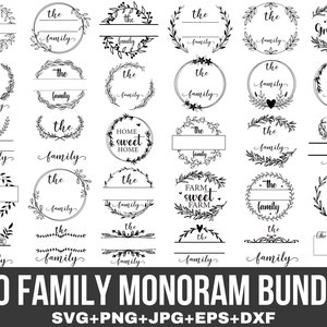 Pacchetto monogramma cognome SVG, simbolo di famiglia SVG, famiglia SVG, monogramma diviso SVG, monogramma matrimonio SVG, cornice cognome, file per Cricut