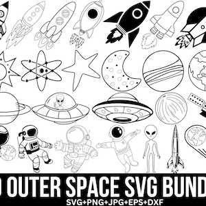 Paquete de Svg de planetas del espacio exterior, Svg de planetas, Svg de galaxias, Svg de cohetes, Svg de naves espaciales, Svg de luna, Svg de sistema solar, corte para Cricut, Silhouette