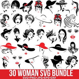 Paquete de Svg de mujer, Svg de ama de casa, Svg de pestañas, Svg de cabello, Svg de flores en el cabello, Svg femenino, Svg de decoración del hogar, Svg de rostro, Svg de taza, Archivo para Cricut