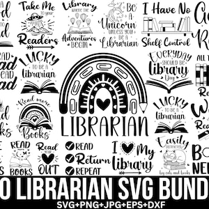 Paquete de SVG de bibliotecario, SVG de citas de libros, PNG de bibliotecario, SVG de bibliotecario aficionado a los libros, SVG de amante de los libros, regalo para profesor, archivo para Cricut, silueta