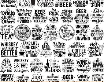 Sarcastic Coaster Svg Bundle, Slate Engraving Files, Alcohol Drinking, Alcohol Quotes, Coffee Svg, Wine, Tea Lover, Coffee Lover, For Cricut