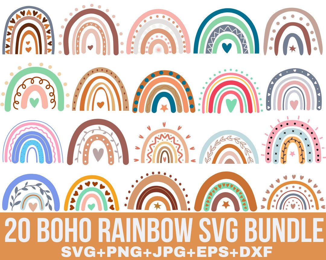 Boho Rainbow Svg Bundle, Rainbow Png, Cute Rainbow Svg, Pastel Rainbow ...