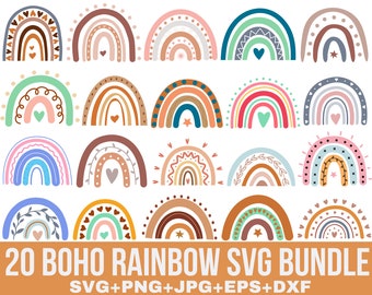 Boho Rainbow Svg-bundel, Rainbow Png, Cute Rainbow Svg, Pastel Rainbow Svg, Hand Drawn Rainbow, Boho Stickers, Boho Png, Rainbow voor Cricut
