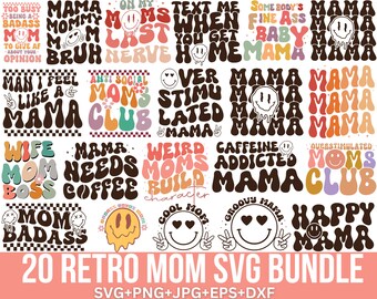 Retro mom svg bundle, Trendy Retro Mom Svg, Boho mama svg, Funny Mom Shirt Svg, Groovy svg, Mom svg, Silhouette, Cut file for Cricut