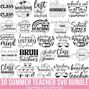 Paquete SVG de verano para maestros, SVG de fin de curso, SVG de maestro virtual, SVG de regreso a clases, SVG de regalo para maestros, SVG escolar, SVG de verano, para Cricut