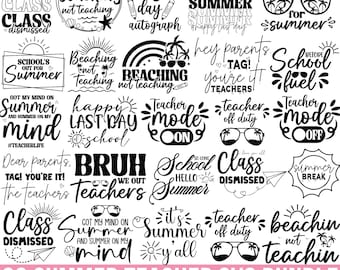 Summer Teacher Svg, Teacher Svg Bundle, End of School Svg, Virtual Teacher Svg, Back to School Svg, School Svg, Summer Svg, Cut For Cricut