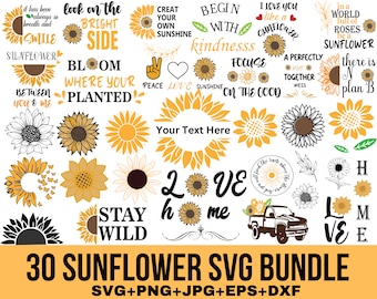 Sunflower Svg Bundle, Sunflower Quotes Svg, Flower Svg, Monogram Svg, Half Sunflower Svg, Sunflower Clipart, Cut File for Cricut, Silhouette