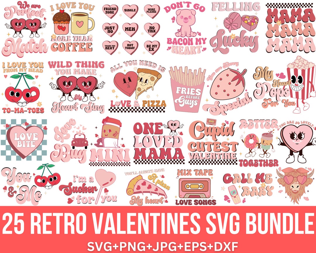 Valentine's Day Svg Bundle, Retro Valentine Svg, Valentines Vibes ...
