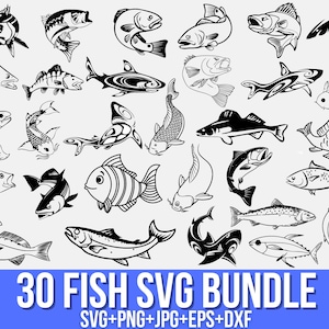 Paquete de Svg de pescado, Svg de pesca, Svg de tiburón, Svg de pesca de lubina, Pez Png, Clipart de pez, Svg de pescador, Svg de caña de pescar, Archivo Cricut, Silueta