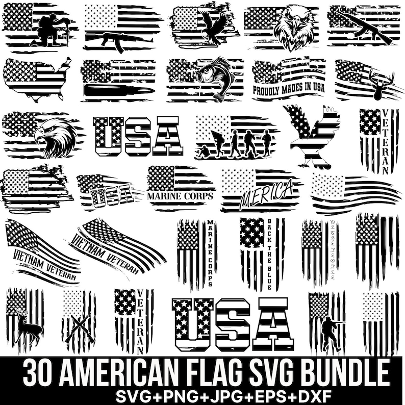 American Flag Svg Bundle, Usa flag Png, USA Eagle Svg, 4th of July Svg, Flag Svg, Patriotic Flag Svg, USA distressed flag Svg, For Cricut image 1