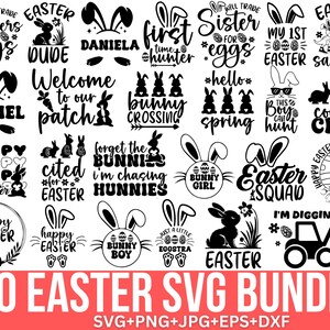 Puede incluir: Un conjunto de 30 diseños SVG de Pascua en blanco y negro. Los diseños presentan conejos, huevos y otros gráficos con temática de Pascua. Los diseños son perfectos para crear camisetas, tazas, bolsas de mano y otras manualidades.
