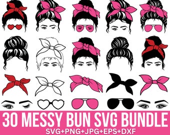 Messy Bun SVG Bundle, Messy Bun Png, Momlife Svg, Glasses Svg, Mom Skull Svg, USA Mom Svg, Afro Women Svg, Bun Hair Svg, Mom life For Cricut
