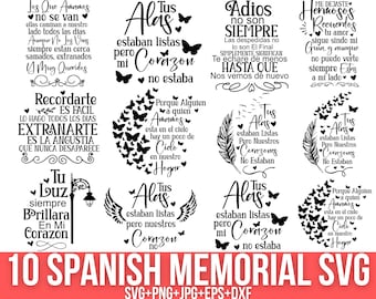 Spanish Memorial Svg Bundle, Tus Alas Estaban listas, Memorial Quotes, Remembrance Svg, Memorial Lantern Svg, Recordarte es fácil, Cricut