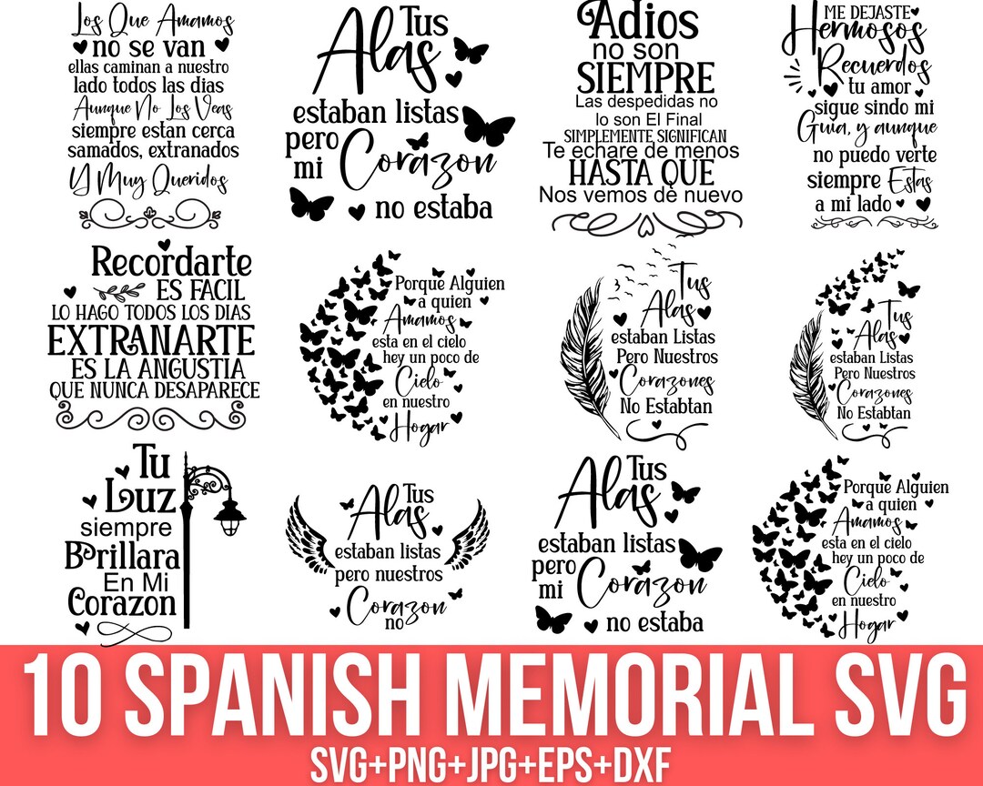 10 Spanish Memorial Bundle, Memorial Lantern , Remembrance Svg, Tus