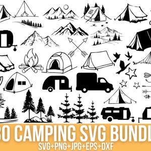 Paquete SVG de camping, Svg de campista, Svg de verano, Svg de fogata, Svg de aventura, Clipart de camping, Svg de vida en campamento, Archivos de corte para Cricut, Silhouette