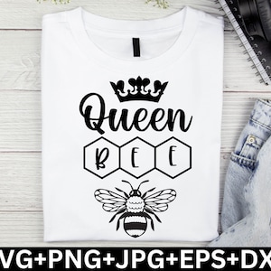 Queen Bee SVG, hommel, Honey Bee Svg, Bee Clipart, Cute Bee Svg, PNG-bestanden voor snijmachines