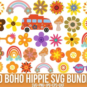Boho hippie svg Bundle, Retro Daisy Svg, Retro Flower Svg, Groovy Svg, Boho Hippie Clipart, Groovy Shirt Svg, Retro Svg, Cricut, Silhouette