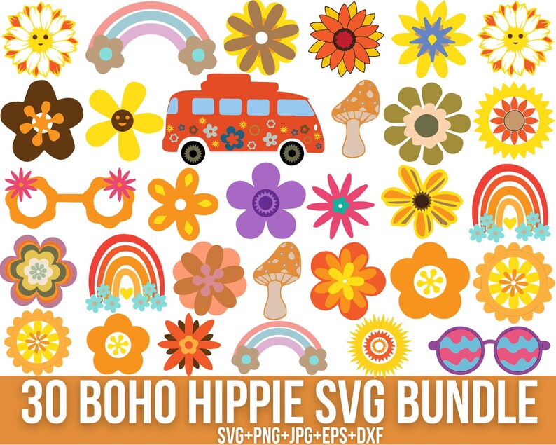 Boho Hippie Svg Bundle, Retro Daisy Svg, Retro Flower Svg, Groovy Svg ...