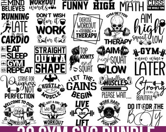 Workout Svg Bundle, Gym Quotes Svg, Positive Quotes, Gym Svg, Gym Motivation Svg, Workout Png, Fitness Svg, Exercise Svg, Sport For Cricut