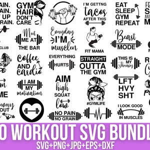 Pakiet Svg ćwiczeń, cytaty z siłowni Svg, motywacyjne ćwiczenia Svg, fitness Svg, zabawny trening Svg, koszulka sportowa Svg, plik do cięcia Cricut, sylwetka
