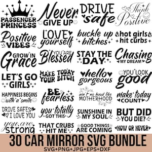 Paquete de SVG de espejo de coche, SVG de espejo retrovisor, SVG de calcomanía de espejo de coche, calcomanía de coche, vibraciones positivas, SVG de coche, citas inspiradoras, corte para Cricut