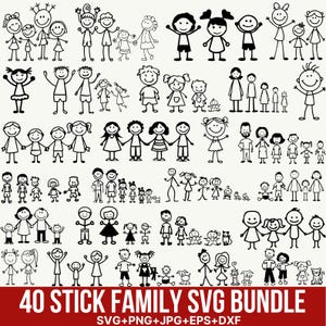 Paquete SVG de familia de palitos, figuras de palitos PNG, siluetas de personas de palitos, pegatinas familiares, citas de palitos SVG, imágenes prediseñadas de familia de palitos, para Cricut, silueta