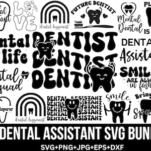 Pacote de svg odontológico, svg de dentista, svg de higienista, svg de assistente odontológico, svg de assistência médica, clipart odontológico, presentes de higiene, para Cricut, silhueta
