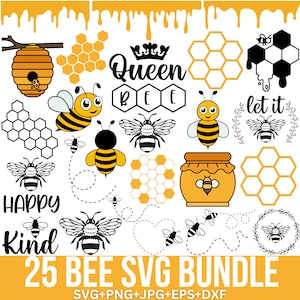 Bee Svg bundel, hommel Svg, honing Svg, bijenkoningin Svg, lady Bee Svg, Bee Hive Svg, honingraat Svg, schattige bij Svg, schattige Bee Svg, Cricut