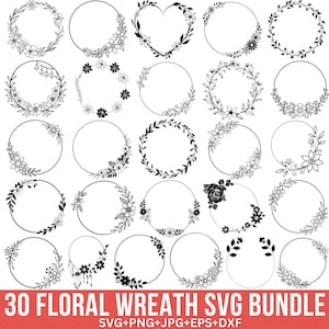 Blumenkranz Plotterdatei, Blumenrahmen svg, Hochzeitskranz svg, Kranz svg, Rahmen svg, Cut Files für Cricut, Silhouette