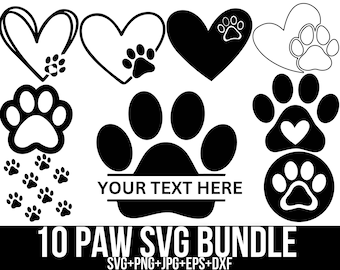 Pet Footprint Svg Bundle, Paw Png, Animal Paw Svg, Dog Svg, Dog Foot Print Svg, Cat Paws, Heart Paw Svg, Dog Paw Print, Cricut, Silhouette