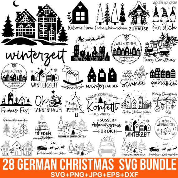 Christmas Plotter File Svg Bundle, Plotterdatei Weihnachten Svg, German Christmas Svg, Christmas Houses, Weihnachten Svg,  German For Cricut