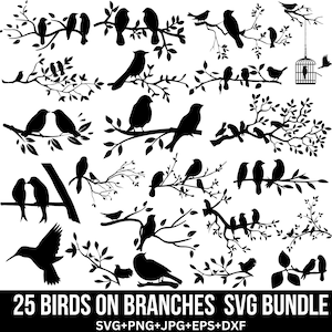 Bundle Svg oiseaux sur les branches, Svg oiseau, oiseau en vol, Svg moineau, volée d'oiseaux Svg, Svg oiseaux sur la branche, oiseau dans l'arbre, pour Cricut