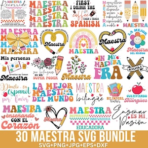 Maestra Svg bundel, leraar Spaans Svg, leraar waardering Svg, Teach Love Inspire Svg, Professora Svg, Spaans Svg, gesneden bestanden voor Cricut