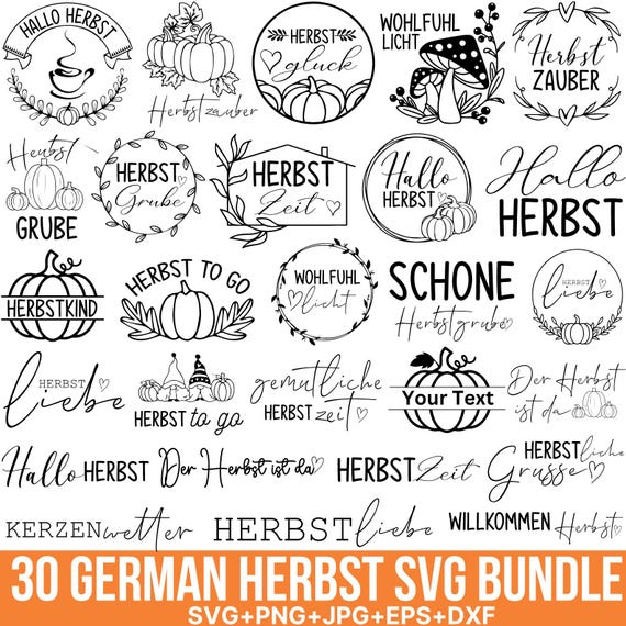 German Autumn Plotter File Svg Bundle, German Herbst Svg, Hello Autumn Svg, Halloween Svg, Pumpkin leaves, Fall Svg, For Cricut, Silhouette