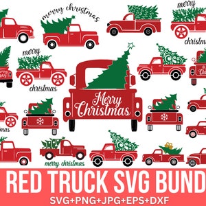 Bundle camion rouge Svg, Svg Noël camion, camion de ferme svg, Svg Noël, arbre de Noël, Svg camion, couper des fichiers pour Cricut, Silhouette