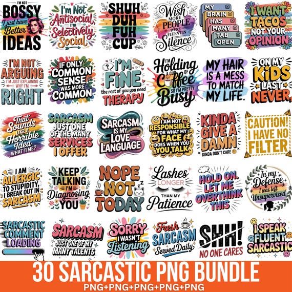 Sarcastic PNG Bundle, Sarcastic Quotes, Funny Sarcastic Svg, Sublimation Designs, Sarcastic Keychain PNG, Sarcasm Png, Digital Download