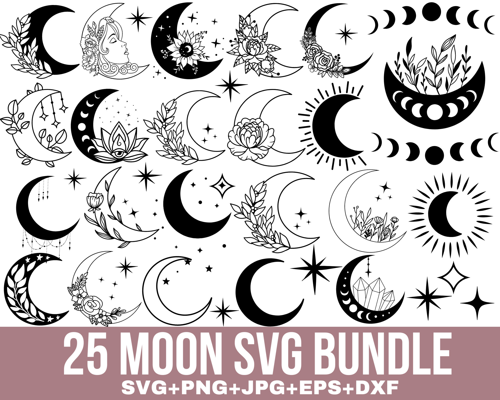 60 Moon SVG Bundle, Night moon svg, Moon dxf, Moon png, Moon eps, Moon  vector, Moon cut files, Moon phases svg, Full moon svg, Moon SVG