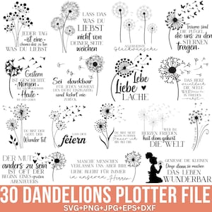 German Dandelions Svg Bundle, Dandelions Quotes, Dandelions Svg, Plotter file Svg, Motivational Sayings, German Svg, Floral Svg, For Cricut
