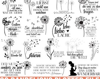 Pacote de SVGs de Dentes-de-Leão Alemães, Frases sobre Dentes-de-Leão, SVG de Dentes-de-Leão, Arquivo SVG para Plotter, Frases Motivacionais, SVG Alemão, SVG Floral, Para Cricut