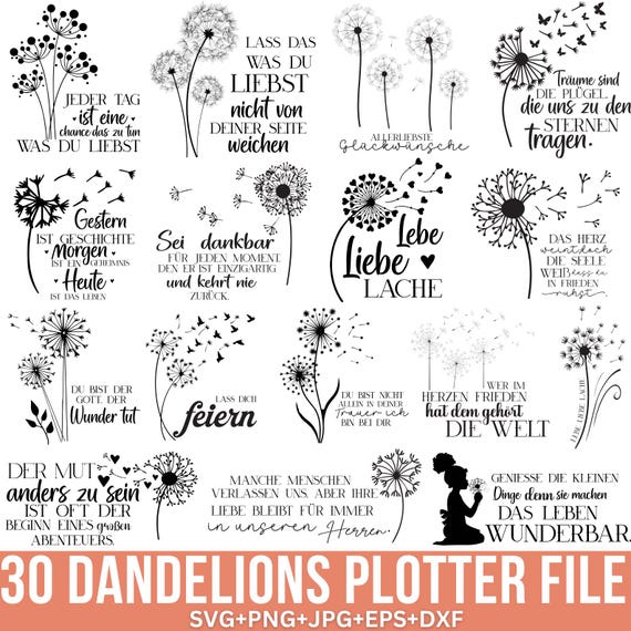 German Dandelions Svg Bundle, Dandelions Quotes, Dandelions Svg, Plotter file Svg, German Svg, Motivational Sayings, Floral Svg, For Cricut