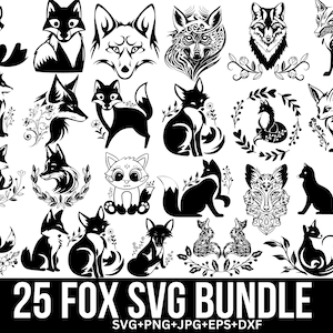 Bundle Svg renard, visage de renard, renard mascotte Svg, design animal noir, Illustration de renard sauvage, Svg amateur de renard, renard png, coupé pour Cricut, Silhouette
