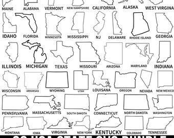 USA States Svg Bundle, Simple State Outlines, United States of America Map, All 50 states outline Svg, California Svg, Texas Svg, For Cricut