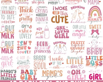 Baby Girl Svg Bundle, Little girl Svg, Newborn Svg, Welcome Baby Svg, Baby Shower Svg, Retro Quotes,  Baby Shirt Svg, For Cricut, Silhouette