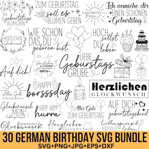 Paquete SVG de trazador de cumpleaños en alemán, SVG de cumpleaños, refranes de cumpleaños en alemán, letras de cumpleaños, SVG en alemán, camisetas de cumpleaños, para Cricut