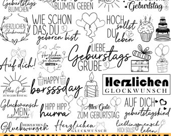 German Birthday Plotter File Bundle svg, Birthday Sayings German, Birthday Svg, Birthday Lettering, German Svg, Birthday Shirt, For Cricut