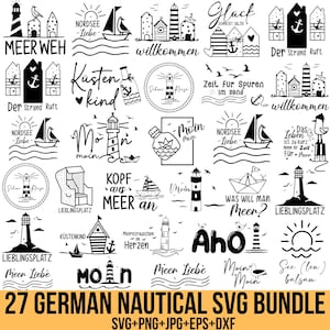 German Nautical Svg Bundle, Plotterdatei Sommer, Hamburg Svg, Moin Svg, Meer Svg, Wilkommen Svg, Plotterdatei Küstenkind, German Svg, Cricut