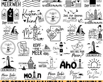 Pacote SVG Náutico Alemão, Plotterdatei Sommer, Hamburg Svg, Meer Svg, Moin Svg, Plotterdatei Küstenkind, Willkommen Svg, Alemão para Cricut